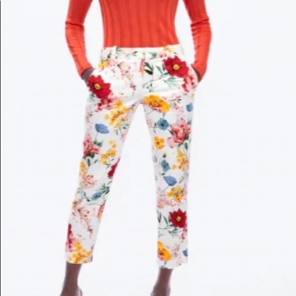 Zara Floral Chino Ankle Trouser Pants  Size 4 - Picture 8 of 8